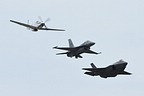 USAF Heritage Flight: wingspan P-51D 37 ft 0 in (11.28 m), F-16C 32 ft 8 in (9.96 m), F-35A 35 ft (10.7 m)