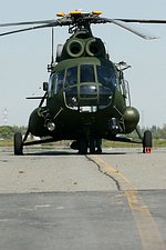 Polish Air Force Mi-8RL 'HIP' frontal view, note the searchlight and FLIR turret. 
