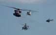 Helicopter formation: CH-53G, Tiger, UH-1D, BO-105.