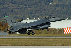 555th FS commander 89-2035 leads the first flight of six landing back at Aviano AB on their return