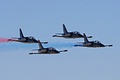 The private Patriots team flies four black Aero L-39 basic jet trainers
