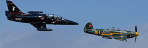 Yak-9 and L-39 formation fly-by