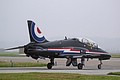 Solo display BAe Hawk T.1(F), XX325, from 19 (Reserve) Squadron in special markings taxies to take off and display …….
