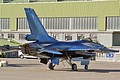 Wearing the blue 2010 display colour scheme F-16AM FA-110 from 10 Wing of the Belgian Air Component is seen at rest on the display aircraft ramp.