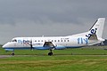 FlyBe operates Saab 340B including G-LGNF seen arriving for the static display on behalf of Loganair for scheduled services from nearby Dundee.