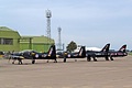 Solo Display Tucano and Hawk teams with their spares parked on the display aircraft ramp in some early evening sunshine