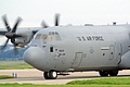 USAFE Lockheed C-130J-30 Hercules RS/88605 from the 86th. Airlift Wing at Ramstein, Germany turns off the runway after landing