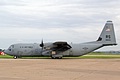 Ramstein based 86th. Airlift Wing stretched C-130J-30 Hercules RS/88605 taxies towards its place in the static display