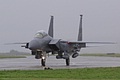 The second 492nd. FS F-15E, LN/98-134, arrives from Lakenheath in the foul weather conditions it was designed to operate in
