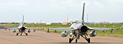 With the F-16AM leading both Royal Danish Air Force F-16 taxy towards their parking spots on the main ramp