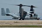 MV-22 Osprey on the runway as it prepared for vertical take-off