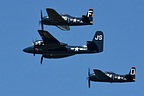The Horsemen formation consisting of bi-engined F7F Tigercat and two single-engine F8F Bearcat fighters