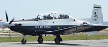 USAF T-6A Texan II arriving to participate in the static display