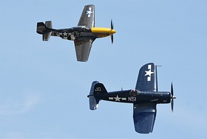 P-51D Mustang and FG-1D formation