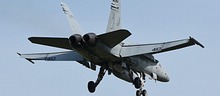 USN F/A-18C Hornet of VFA-37 arriving for the static show