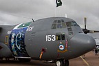 Pakistan Air Force C-130E Hercules with PAF aircraft history mural