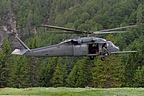 The 56th RQS HH-60G landing on the narrow grassy strip