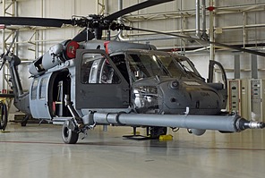 A front view of the 56th Rescue Squadron / 31st Fighter Wing HH-60G Pave Hawk with its retracted in-flight refueling probe