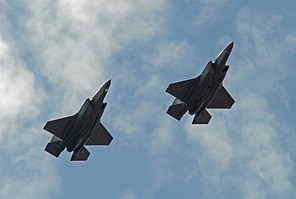 A pair of Aeronautica Militare F-35A Lightning IIs arriving at Aviano AB in two-ship formation
