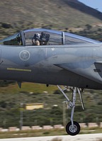 Close-up of the Saudi pilot landing the F-15C Eagle
