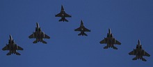 Formation fly-over featuring four of the Saudi Eagles and two Hellenic Falcons