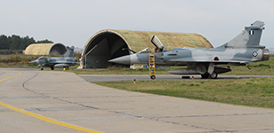 331 Mira Mirage 2000-5 Mk.2 fighters in front of their shelters