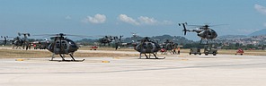View of the Frosinone helicopter flight-line in action with engine starts, warm ups and lift-offs to taxi while the UH-139 comes in to land