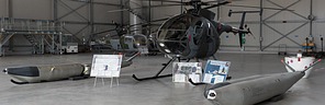 TH-500B equipment display with the floats, in the background the preserved AB-47G2, AB-47J and only just visible the AB-204B