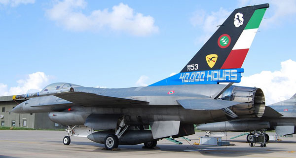 F-16A ADF MM7253 received special 40,000 hours tail markings.