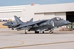 The six under-wing pylon stations of the Harrier II can hold a total payload up to 9,200 lb (4,200 kg).
